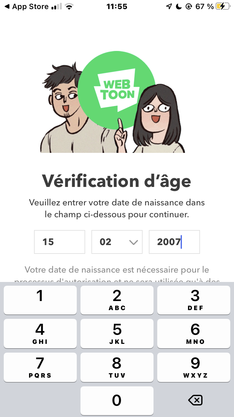 Vérification d'âge Webtoon